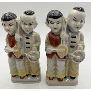Vintage Occupied Japan Asian Musicians Porcelain Ceramic Figurine 4" Set Of 2